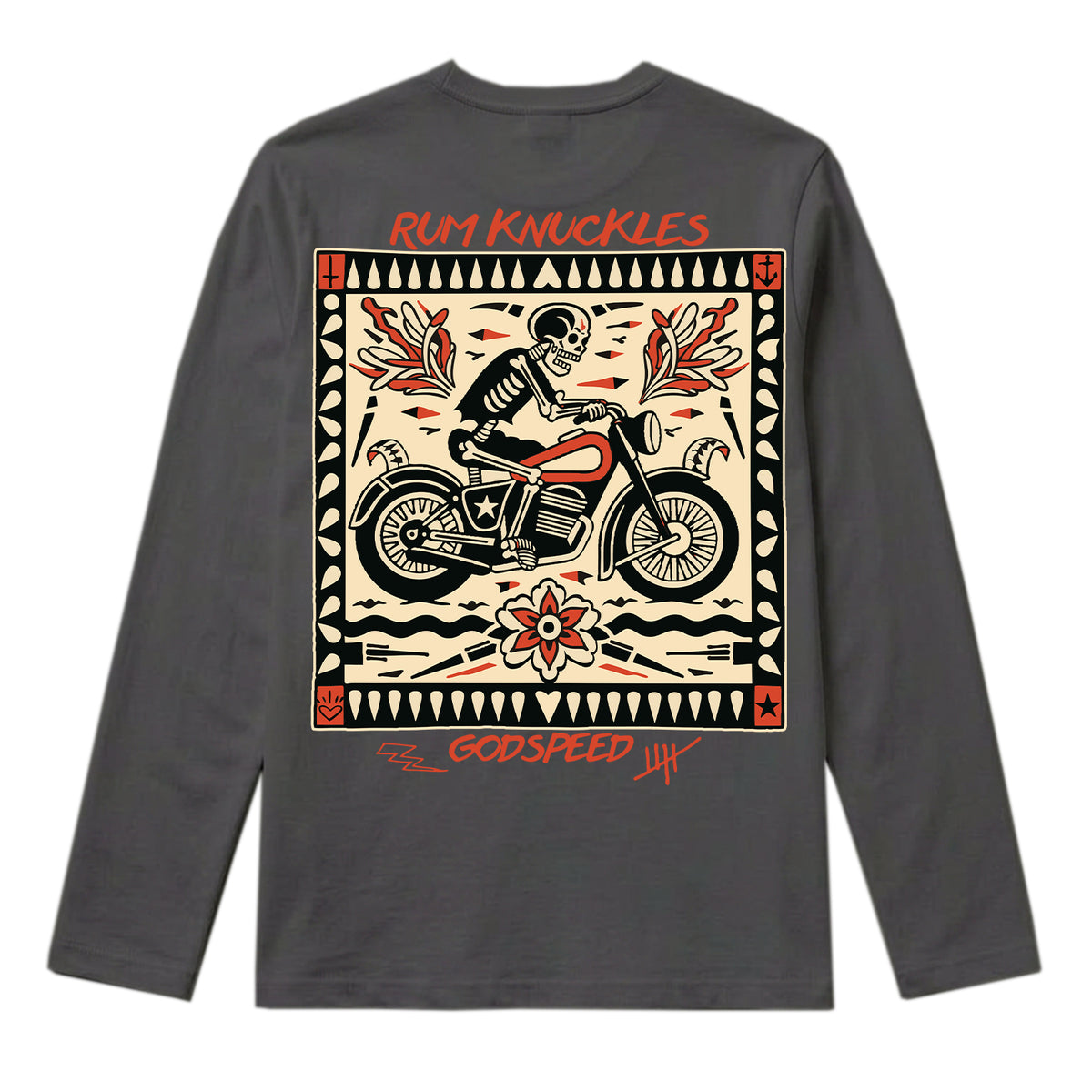 RUM KNUCKLES MC BANDANA Long Sleeve Tee - Charcoal - back