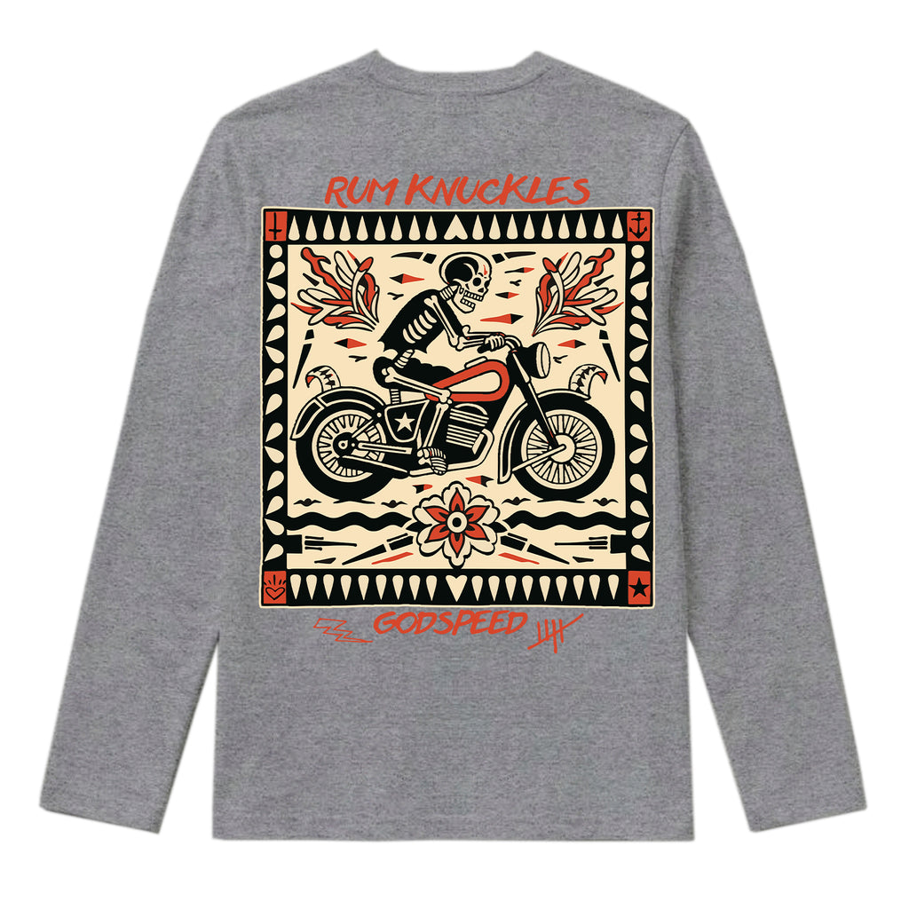 RUM KNUCKLES MC BANDANA Long Sleeve Tee - Heather Grey - back