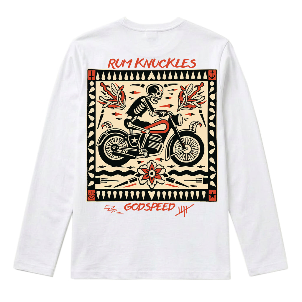 RUM KNUCKLES MC BANDANA Long Sleeve Tee - White - back