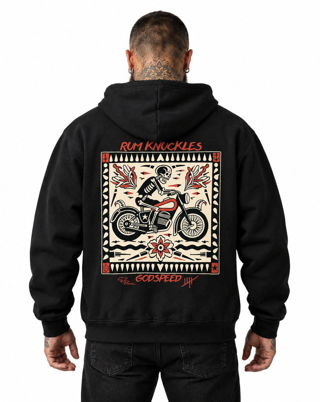 RUM KNUCKLES MC BANDANA Zip Hoodie - Black - model back