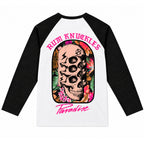 RUM KNUCKLES PARADISE SKULLS Baseball Tee - White/Black - back