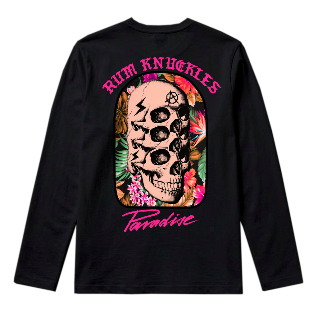 RUM KNUCKLES PARADISE SKULLS Long Sleeve Tee - Black - back