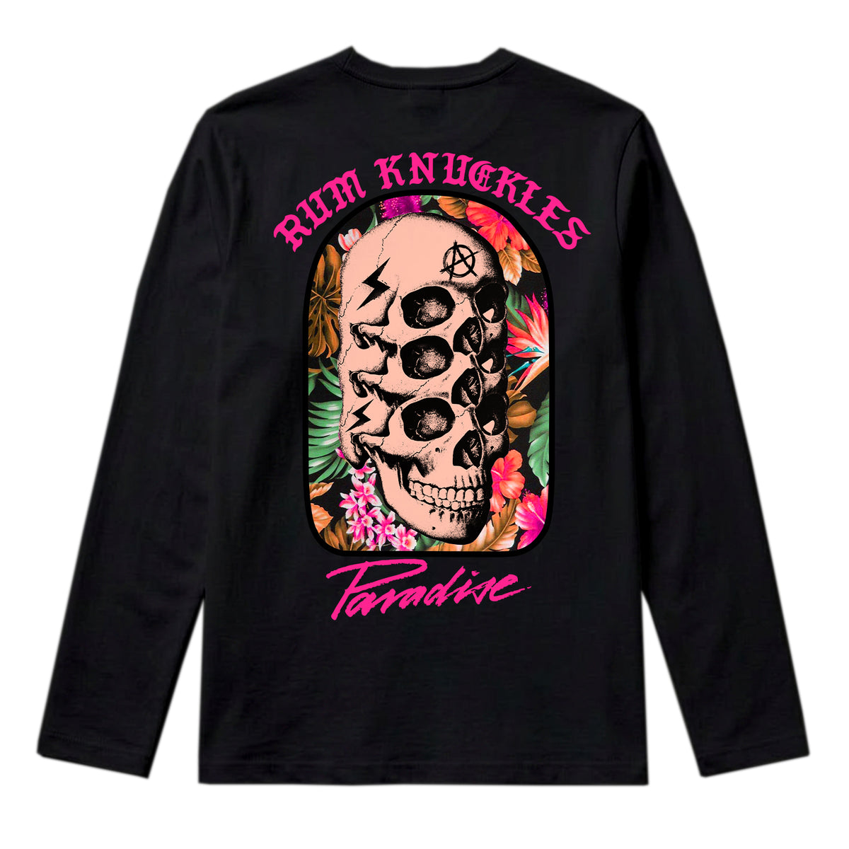 RUM KNUCKLES PARADISE SKULLS Long Sleeve Tee - Black - back
