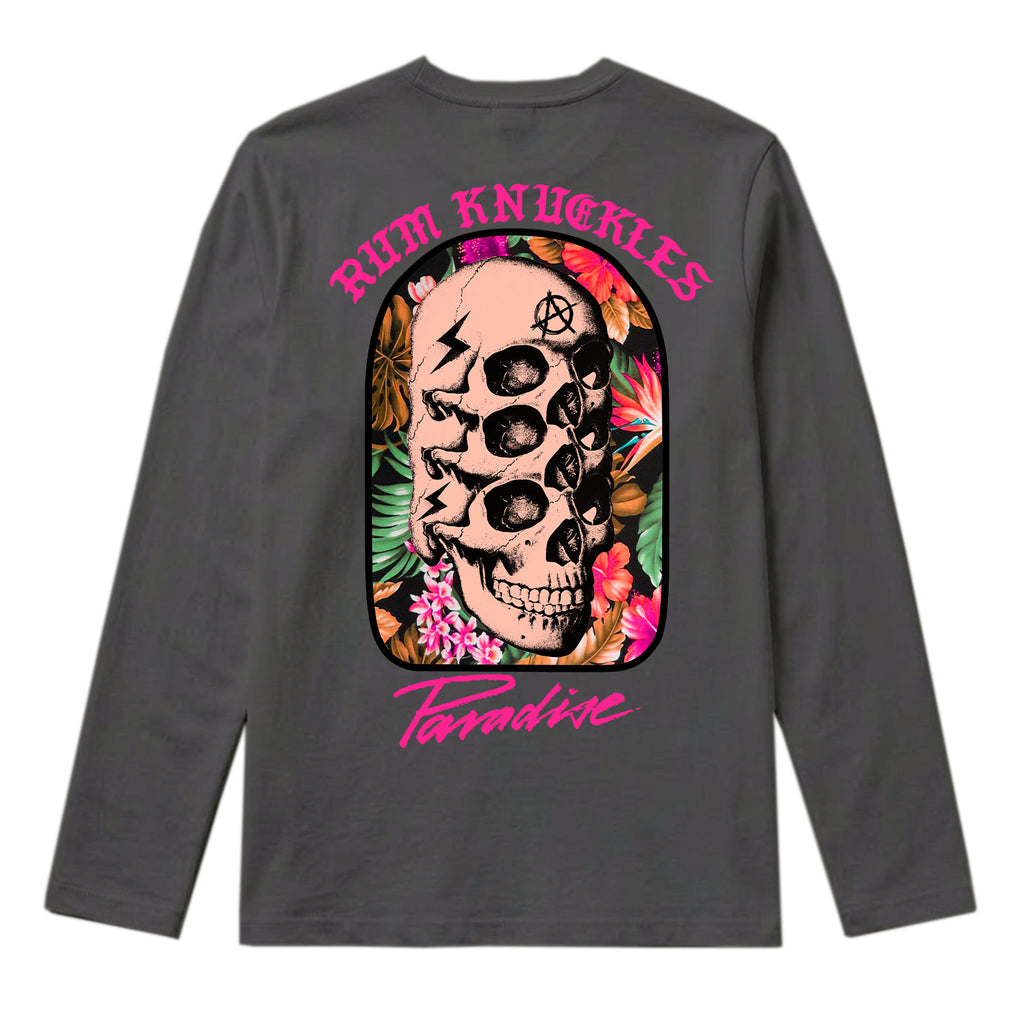 RUM KNUCKLES PARADISE SKULLS Long Sleeve Tee - Charcoal - back