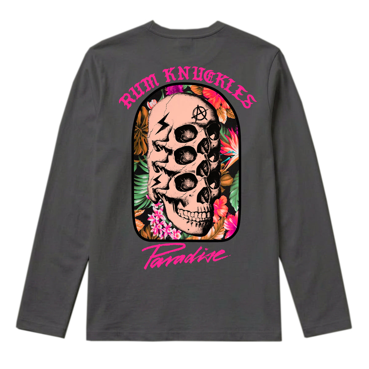 RUM KNUCKLES PARADISE SKULLS Long Sleeve Tee - Charcoal - back