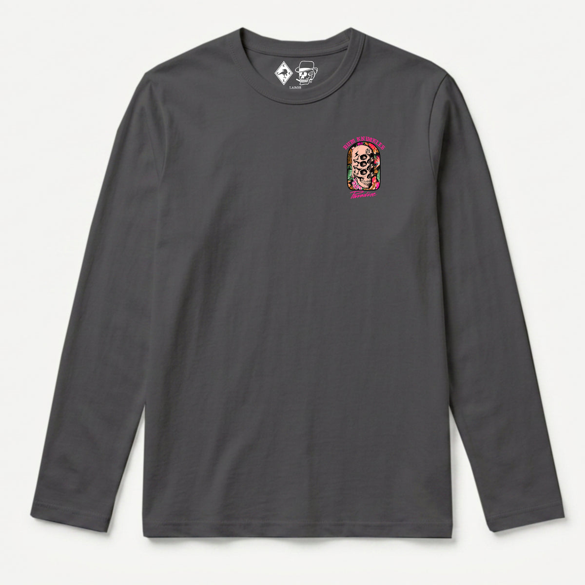 RUM KNUCKLES PARADISE SKULLS Long Sleeve Tee - Charcoal - front
