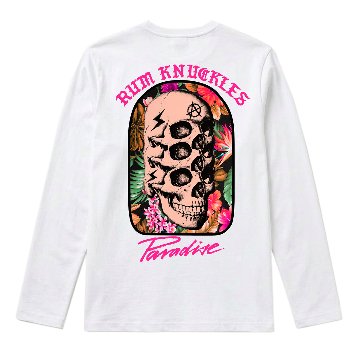 RUM KNUCKLES PARADISE SKULLS Long Sleeve Tee - White - back