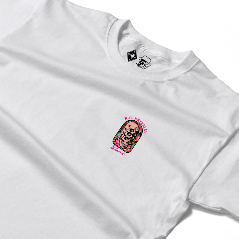 RUM KNUCKLES PARADISE SKULLS Long Sleeve Tee - White - detail