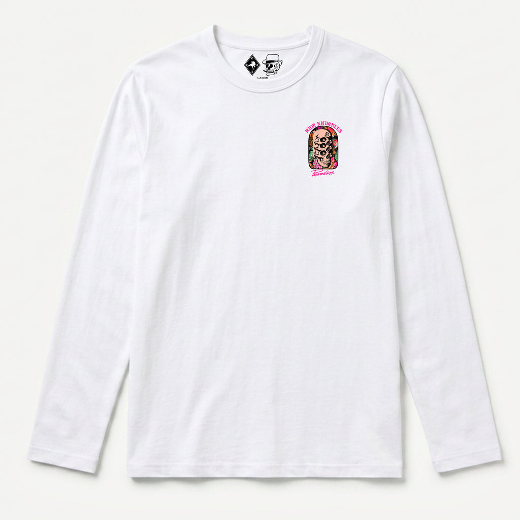 RUM KNUCKLES PARADISE SKULLS Long Sleeve Tee - White - front
