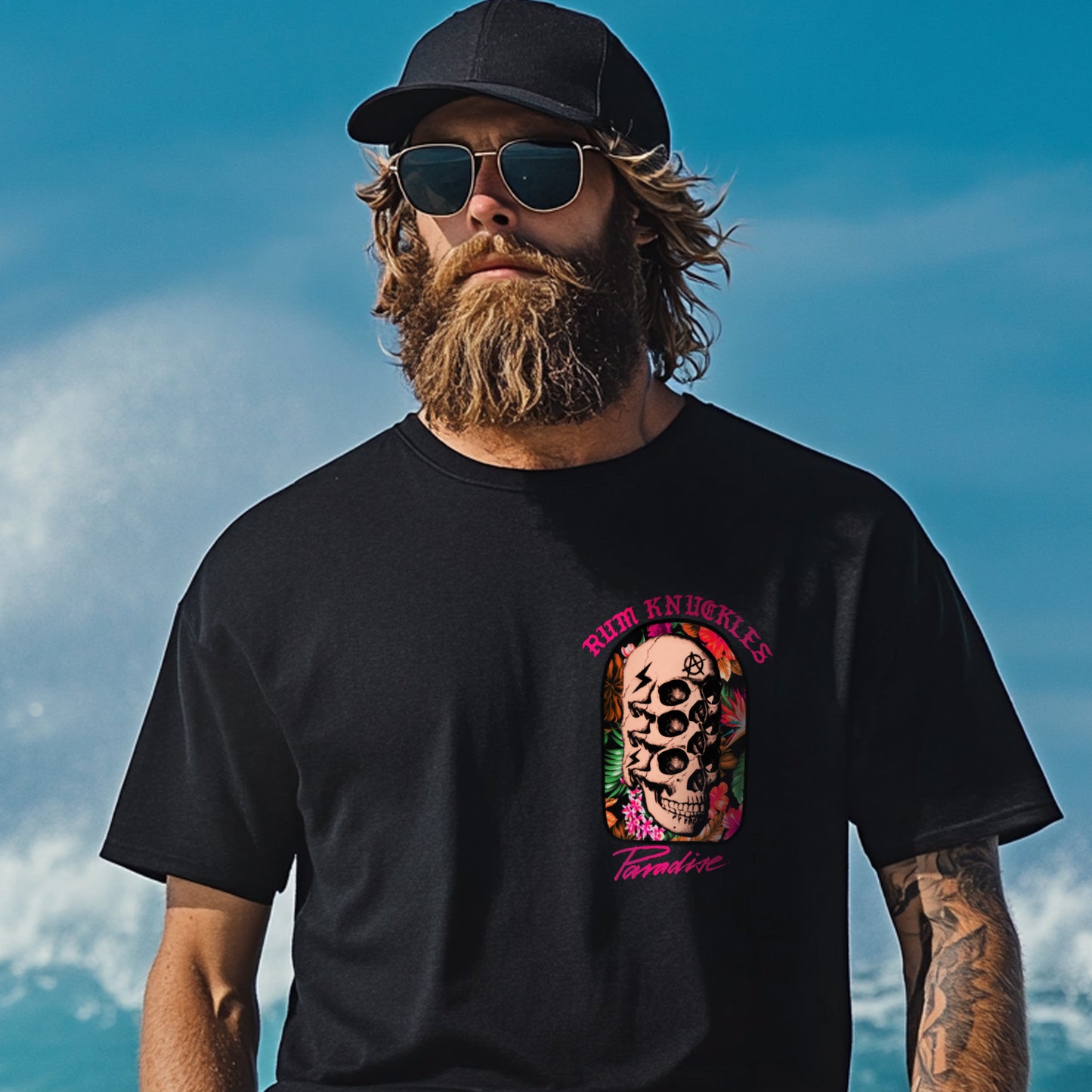 RUM KNUCKLES PARADISE SKULLS T-SHIRT