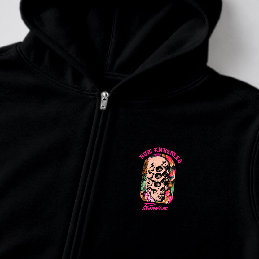 RUM KNUCKLES PARADISE SKULLS Zip Hoodie - Black - detail