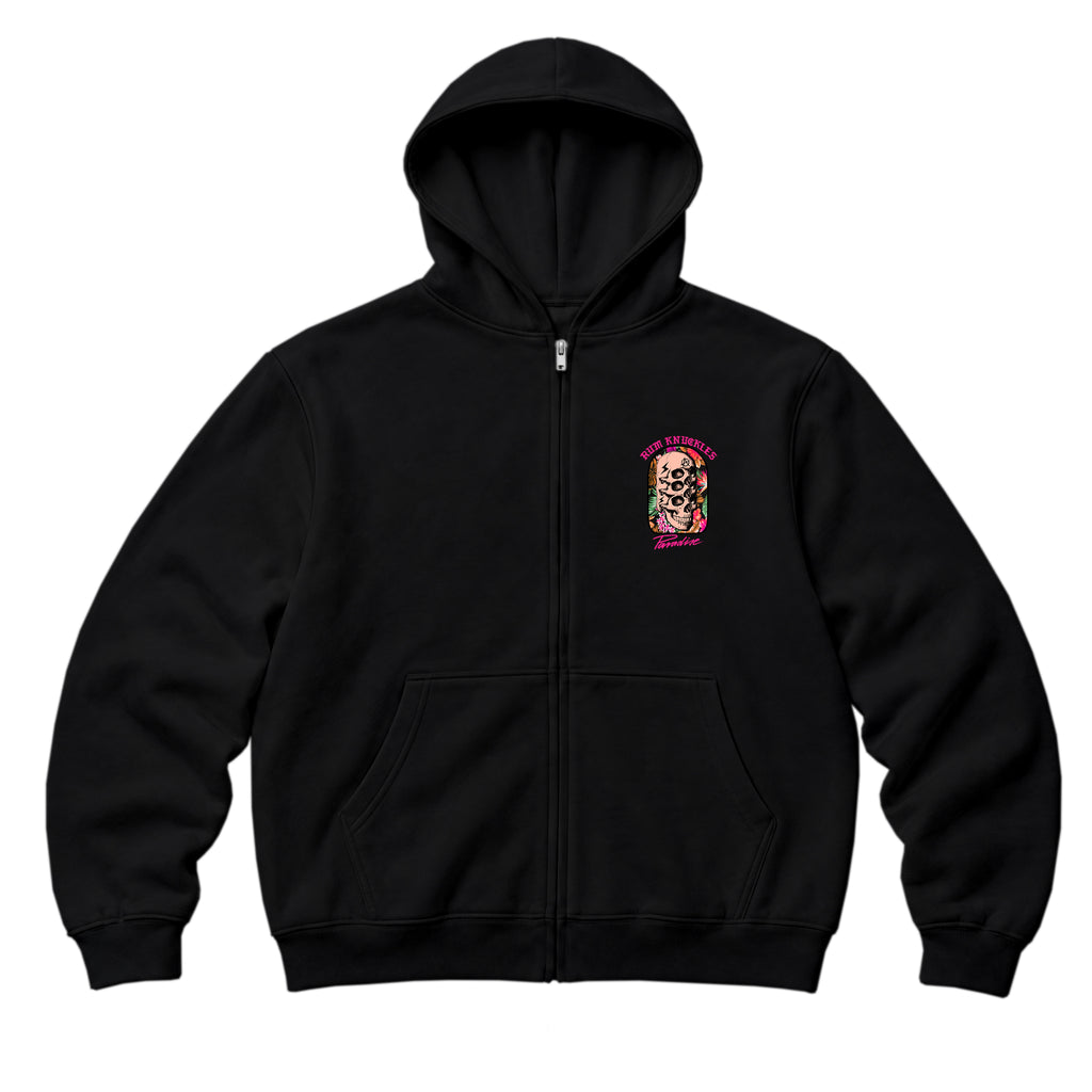 RUM KNUCKLES PARADISE SKULLS Zip Hoodie - Black - front