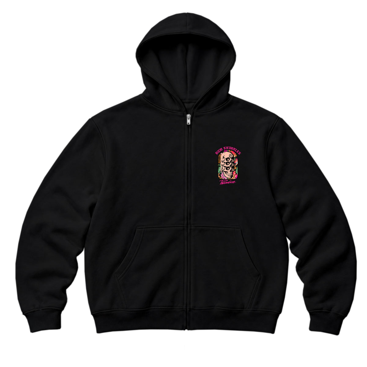 RUM KNUCKLES PARADISE SKULLS Zip Hoodie - Black - front