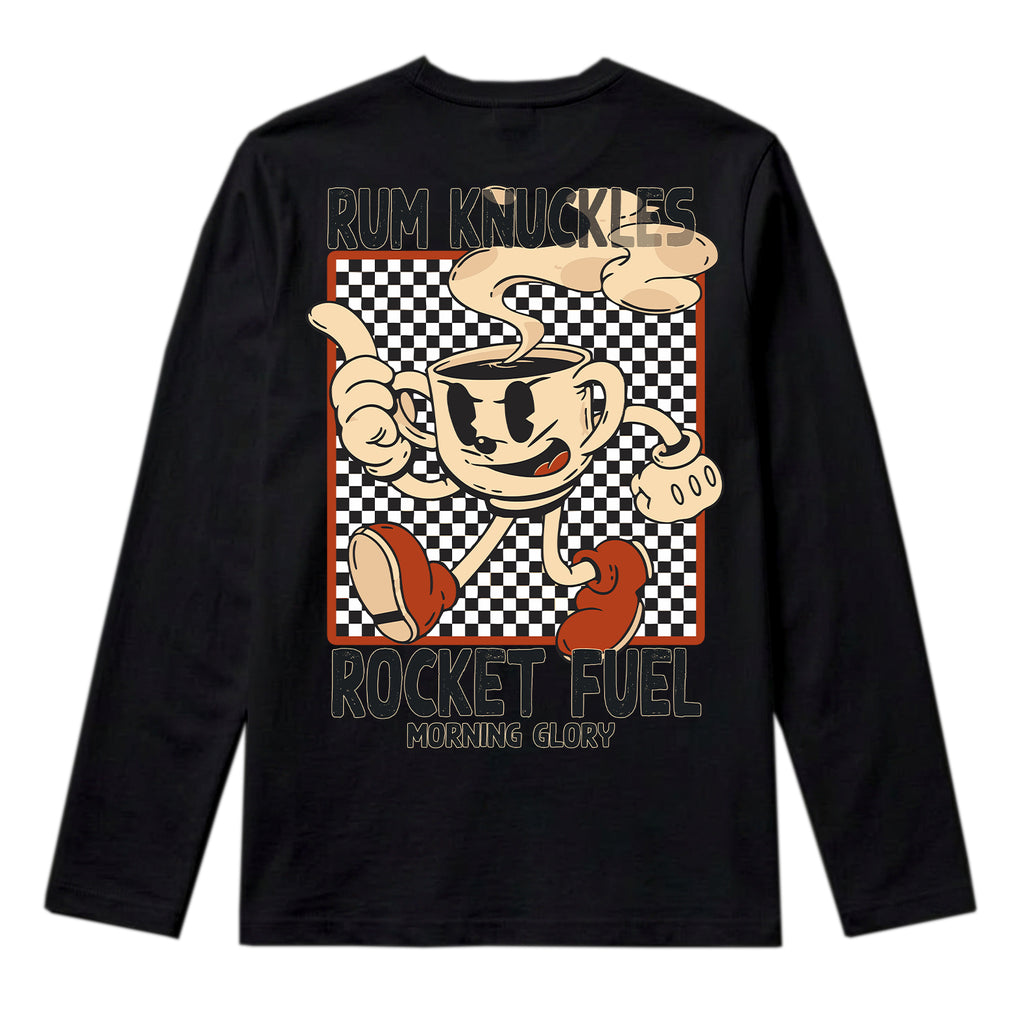 RUM KNUCKLES ROCKET FUEL Long Sleeve Tee - Black - back