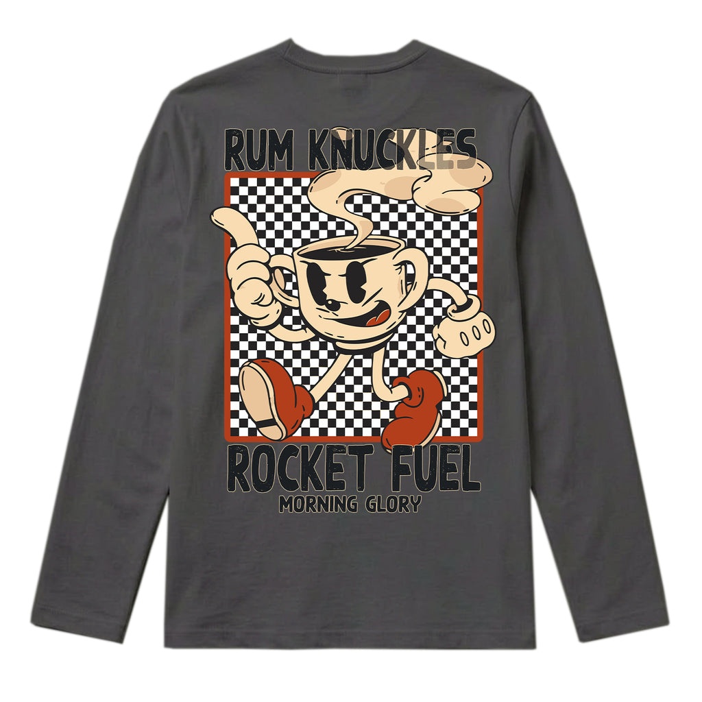 RUM KNUCKLES ROCKET FUEL Long Sleeve Tee - Charcoal - back