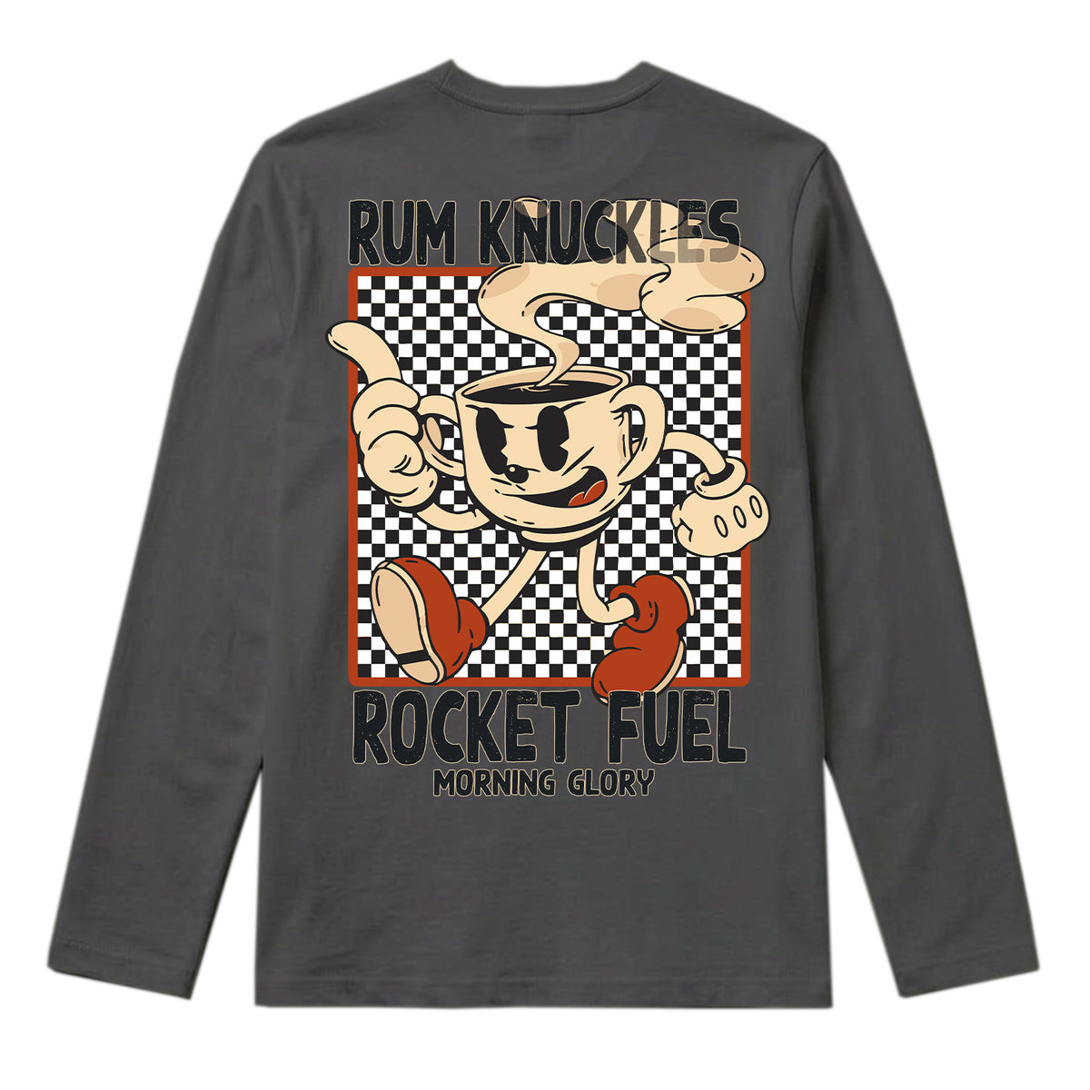 RUM KNUCKLES ROCKET FUEL Long Sleeve Tee - Charcoal - back