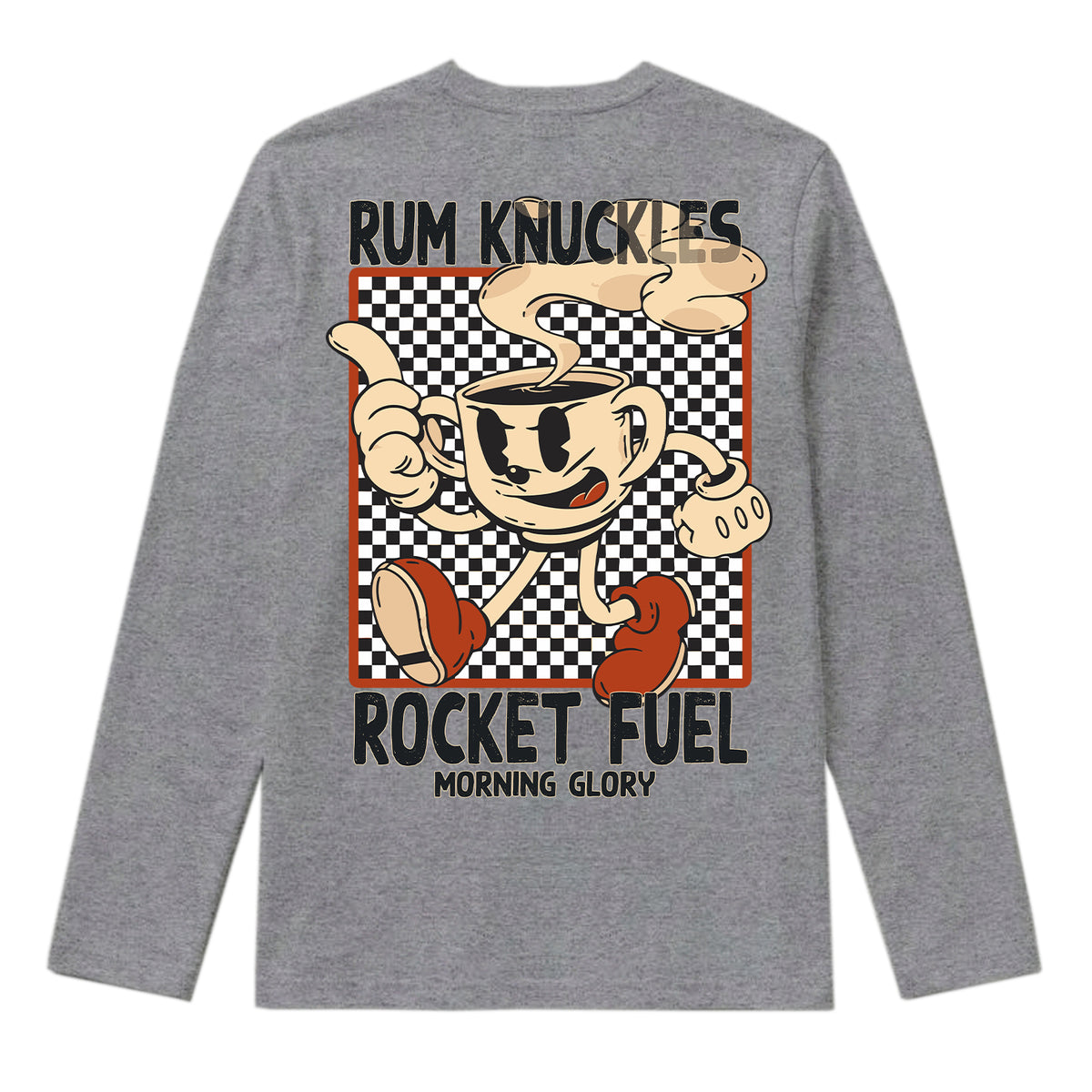 RUM KNUCKLES ROCKET FUEL Long Sleeve Tee - Heather Grey - back