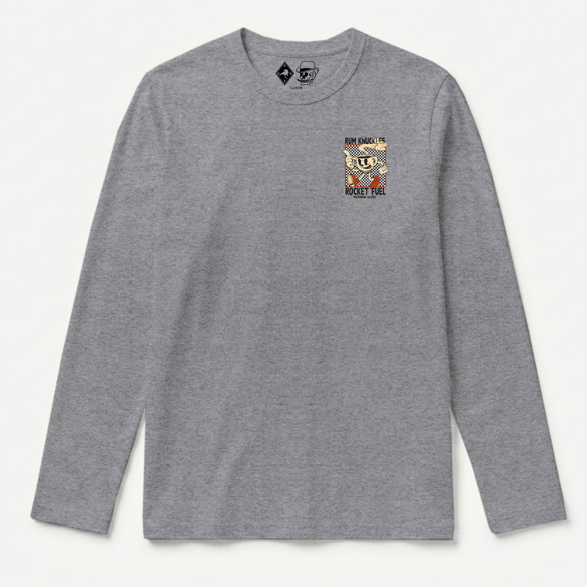 RUM KNUCKLES ROCKET FUEL Long Sleeve Tee - Heather Grey - front