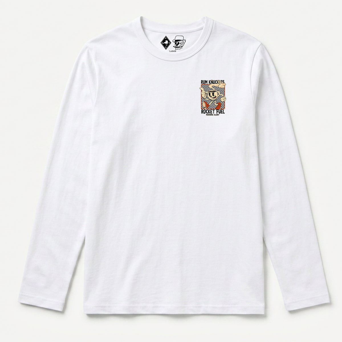 RUM KNUCKLES ROCKET FUEL Long Sleeve Tee - White - front