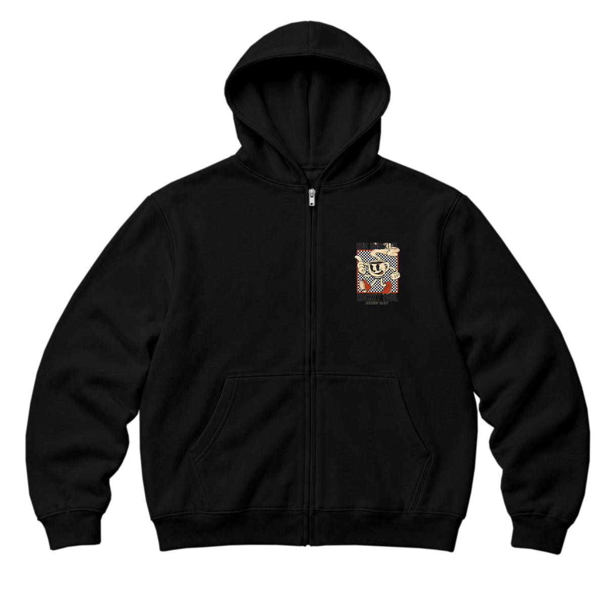 RUM KNUCKLES ROCKET FUEL Zip Hoodie - Black - front