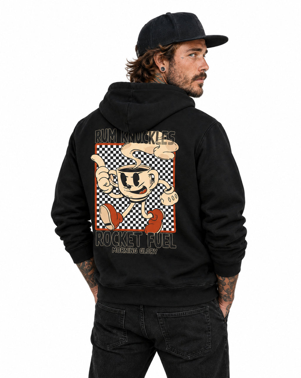 RUM KNUCKLES ROCKET FUEL Zip Hoodie - Black - model back