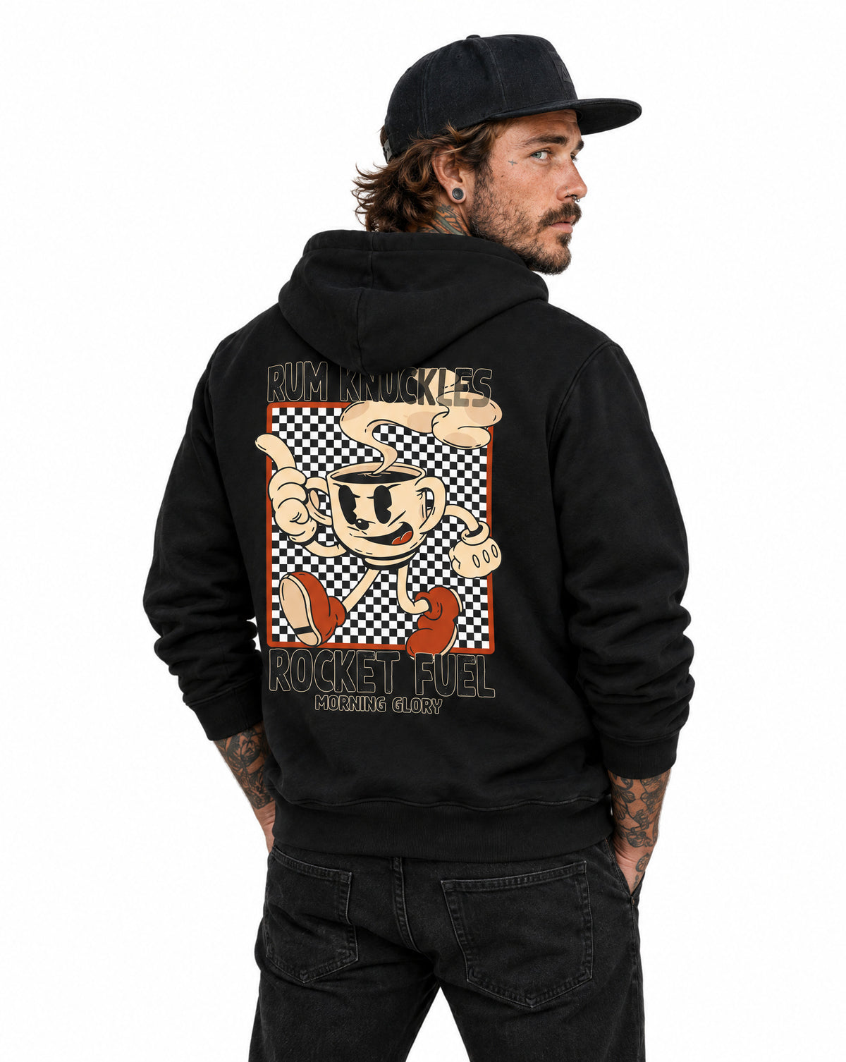 RUM KNUCKLES ROCKET FUEL Zip Hoodie - Black - model back