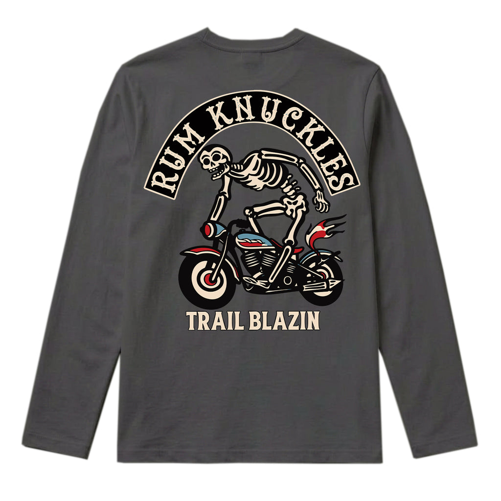 RUM KNUCKLES TRAIL BLAZIN Long Sleeve Tee - Charcoal - back