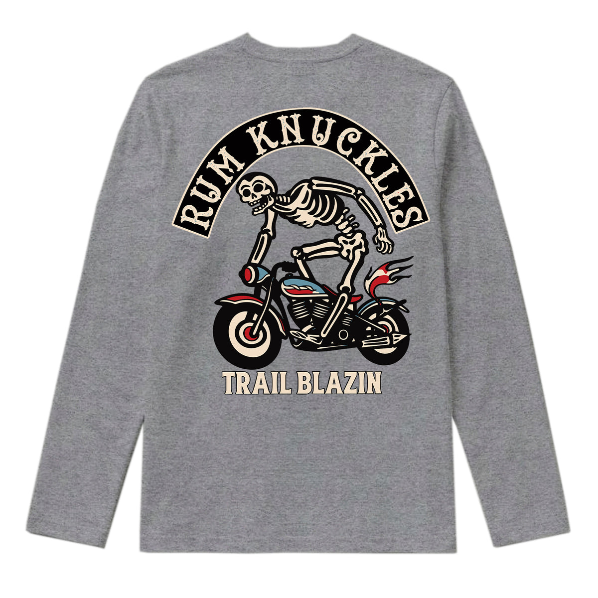 RUM KNUCKLES TRAIL BLAZIN Long Sleeve Tee - Heather Grey - back