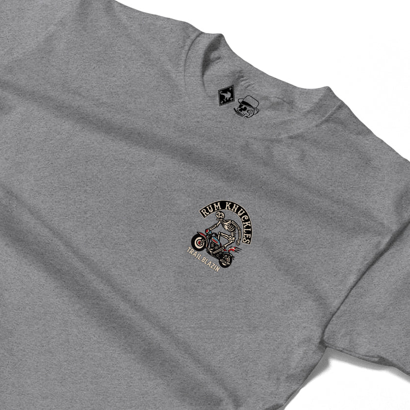 RUM KNUCKLES TRAIL BLAZIN Long Sleeve Tee - Heather Grey - detail