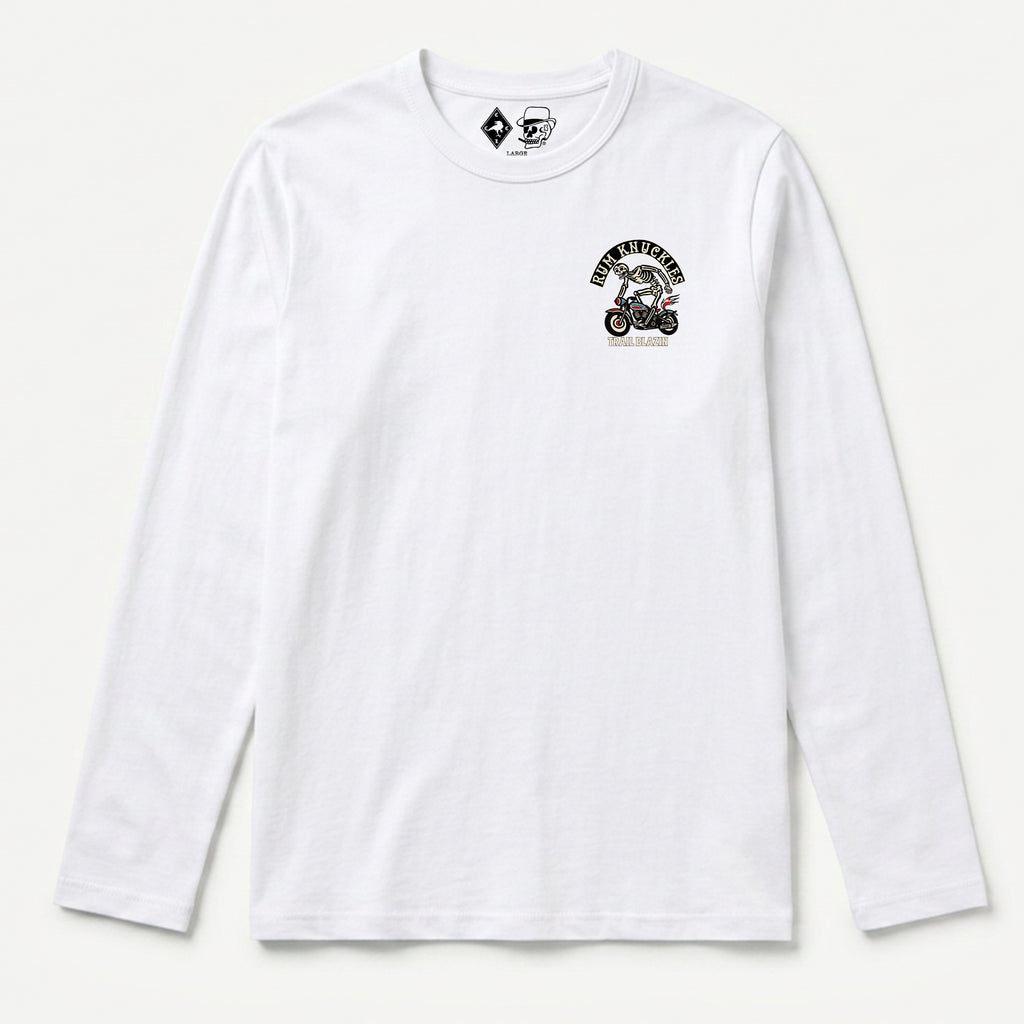 RUM KNUCKLES TRAIL BLAZIN Long Sleeve Tee - White - front