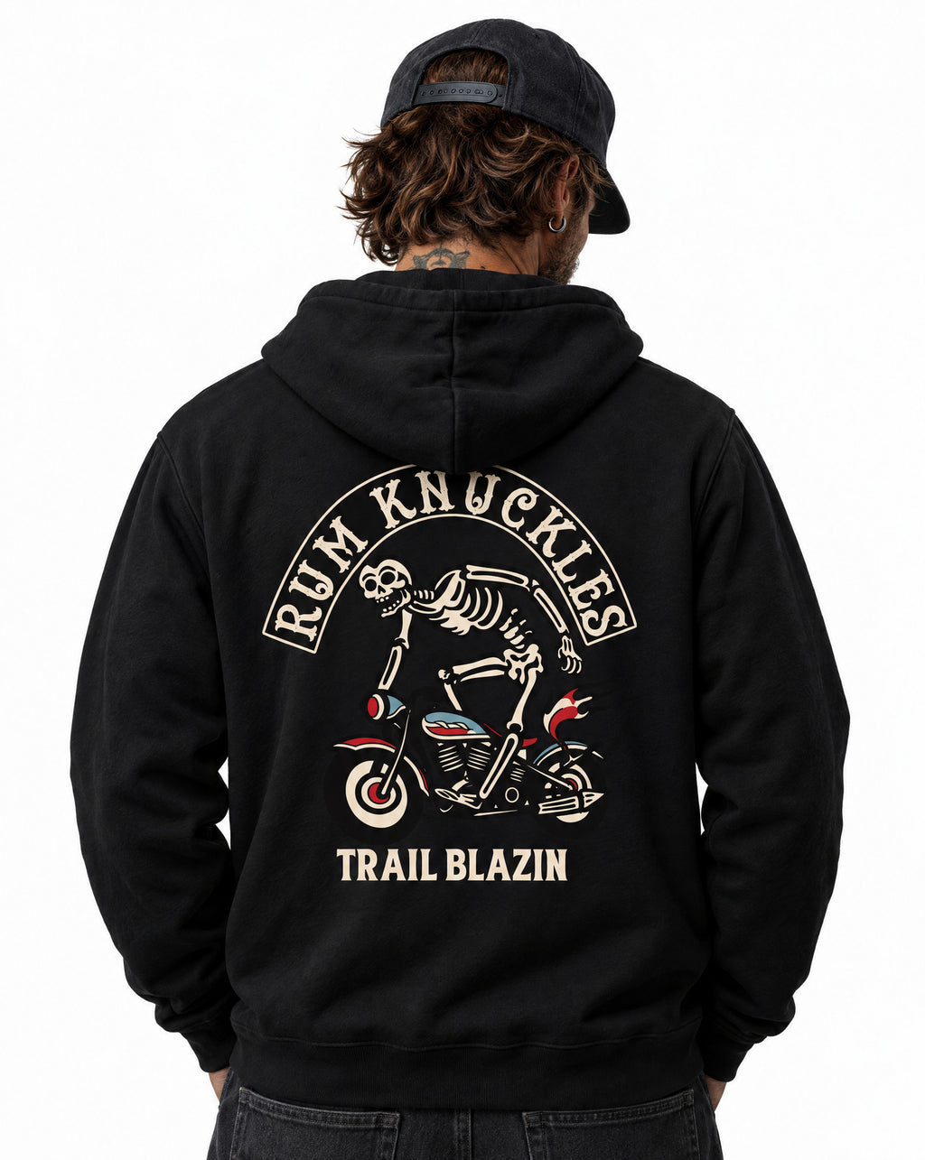 RUM KNUCKLES TRAIL BLAZIN Zip Hoodie - Black - model back