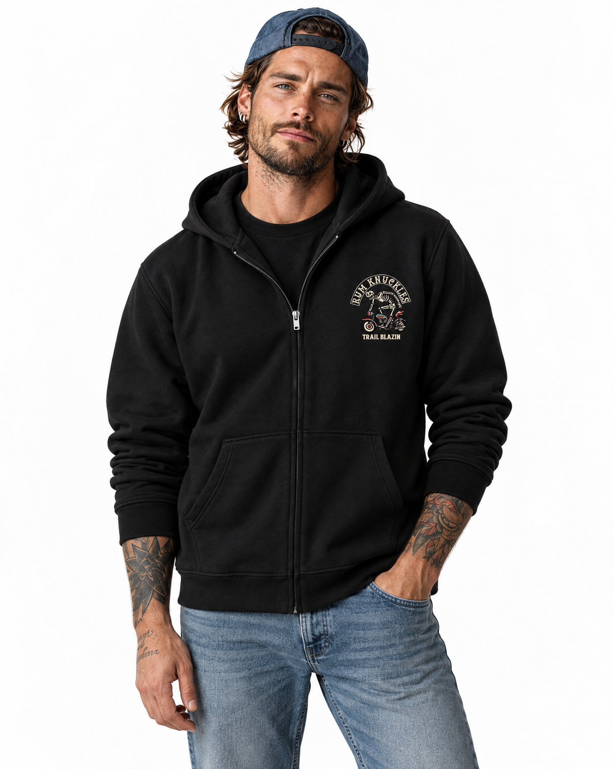 RUM KNUCKLES TRAIL BLAZIN Zip Hoodie - Black - model front