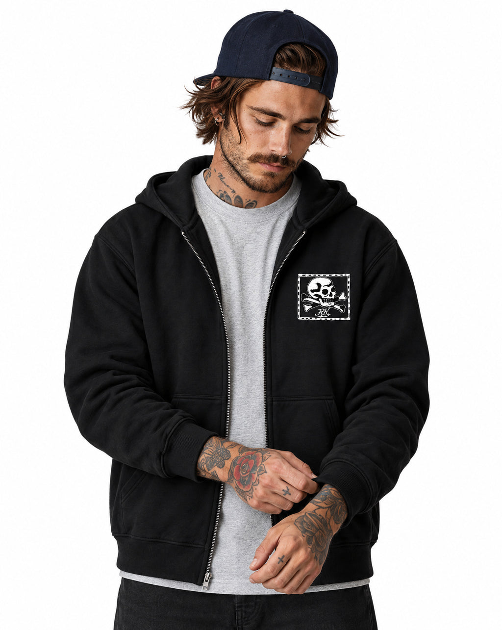 RUM KNUCKLES RK FLAG Zip Hoodie - Black - model front