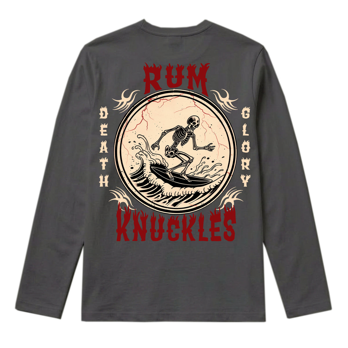 RUM KNUCKLES DEATH RIDER Long Sleeve Tee - Charcoal - back