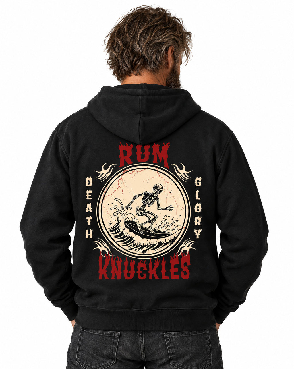 RUM KNUCKLES DEATH RIDER Zip Hoodie - Black - model back