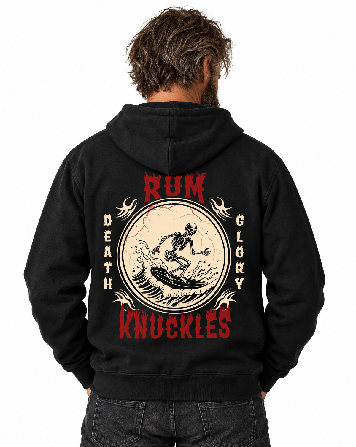 RUM KNUCKLES DEATH RIDER Zip Hoodie - Black - model back