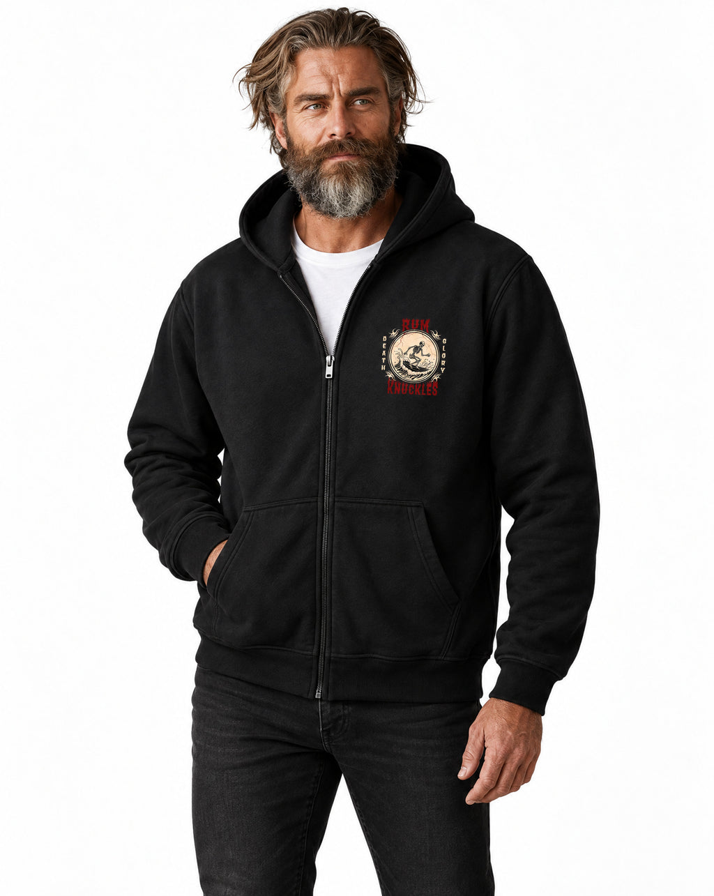 RUM KNUCKLES DEATH RIDER Zip Hoodie - Black - model front