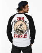 RUM KNUCKLES DEATH RIDER Baseball Tee - White/Black - model back