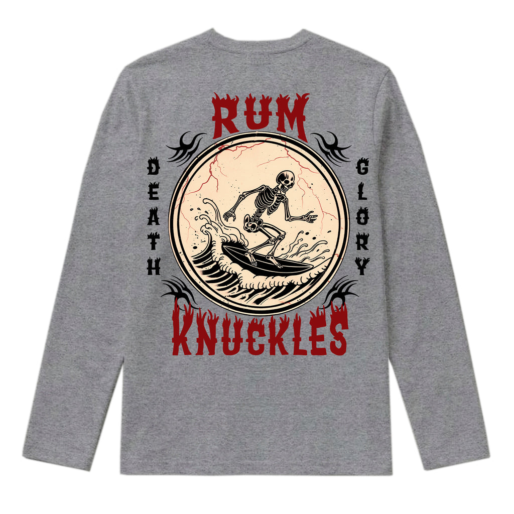 RUM KNUCKLES DEATH RIDER Long Sleeve Tee - Heather Grey - back