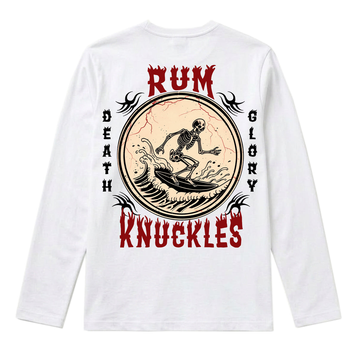 RUM KNUCKLES DEATH RIDER Long Sleeve Tee - White - back