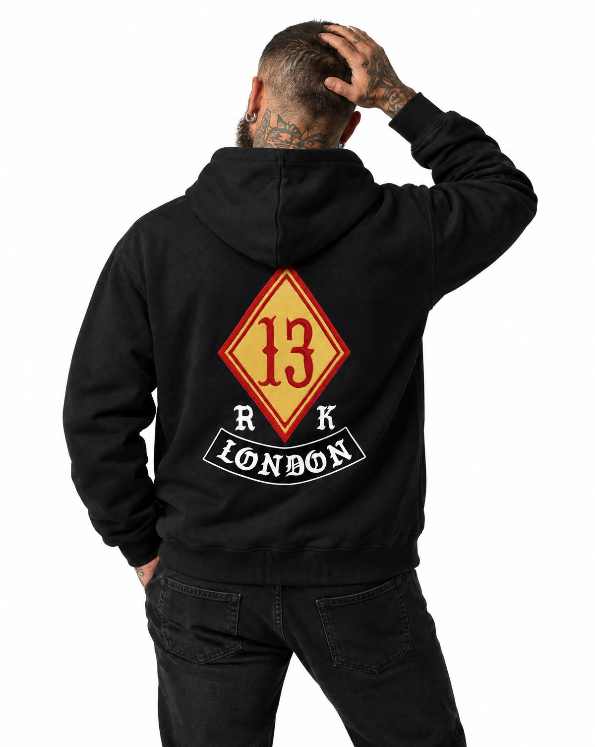 RUM KNUCKLES DIAMOND 13 Zip Hoodie - Black - model back