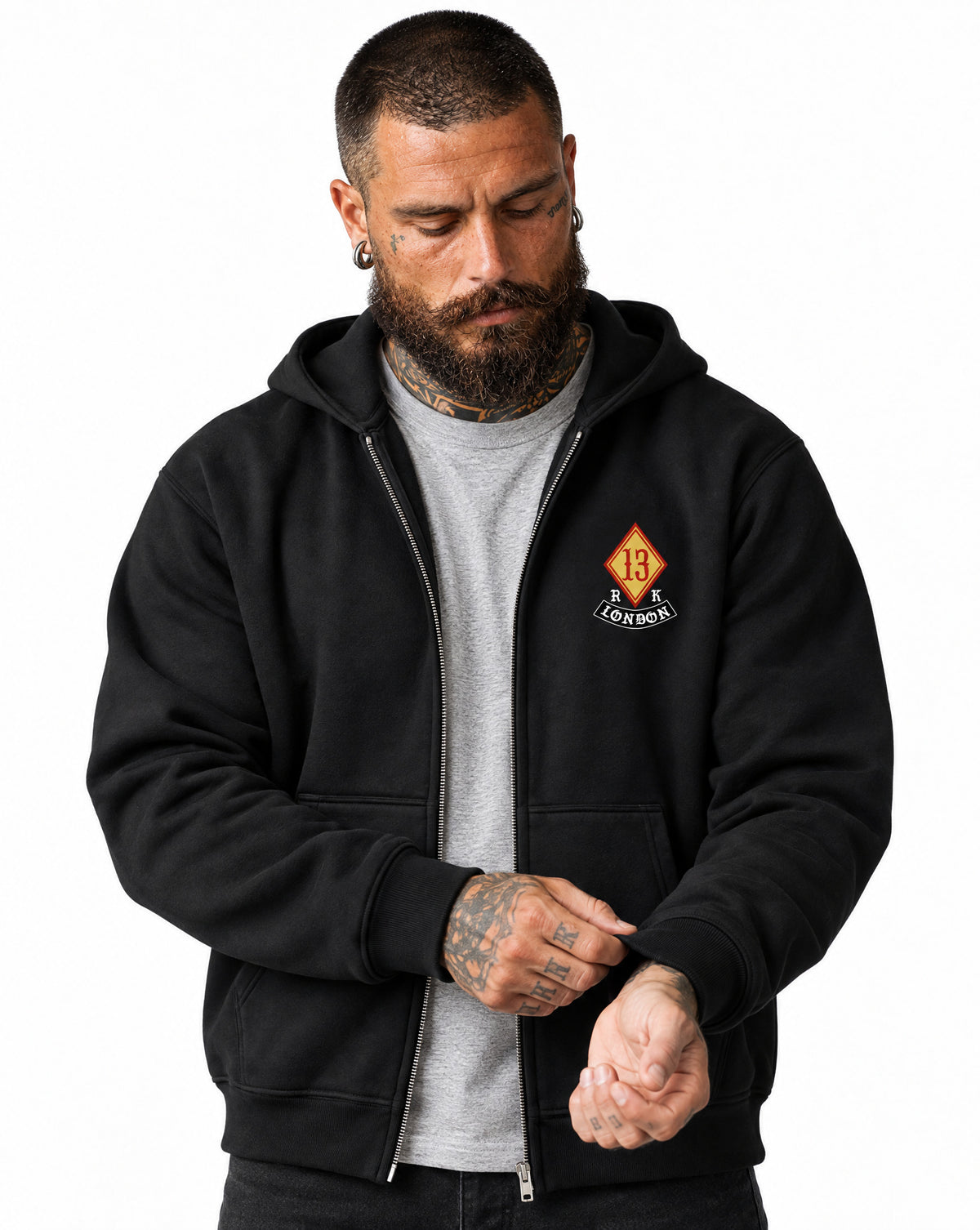 RUM KNUCKLES DIAMOND 13 Zip Hoodie - Black - model front