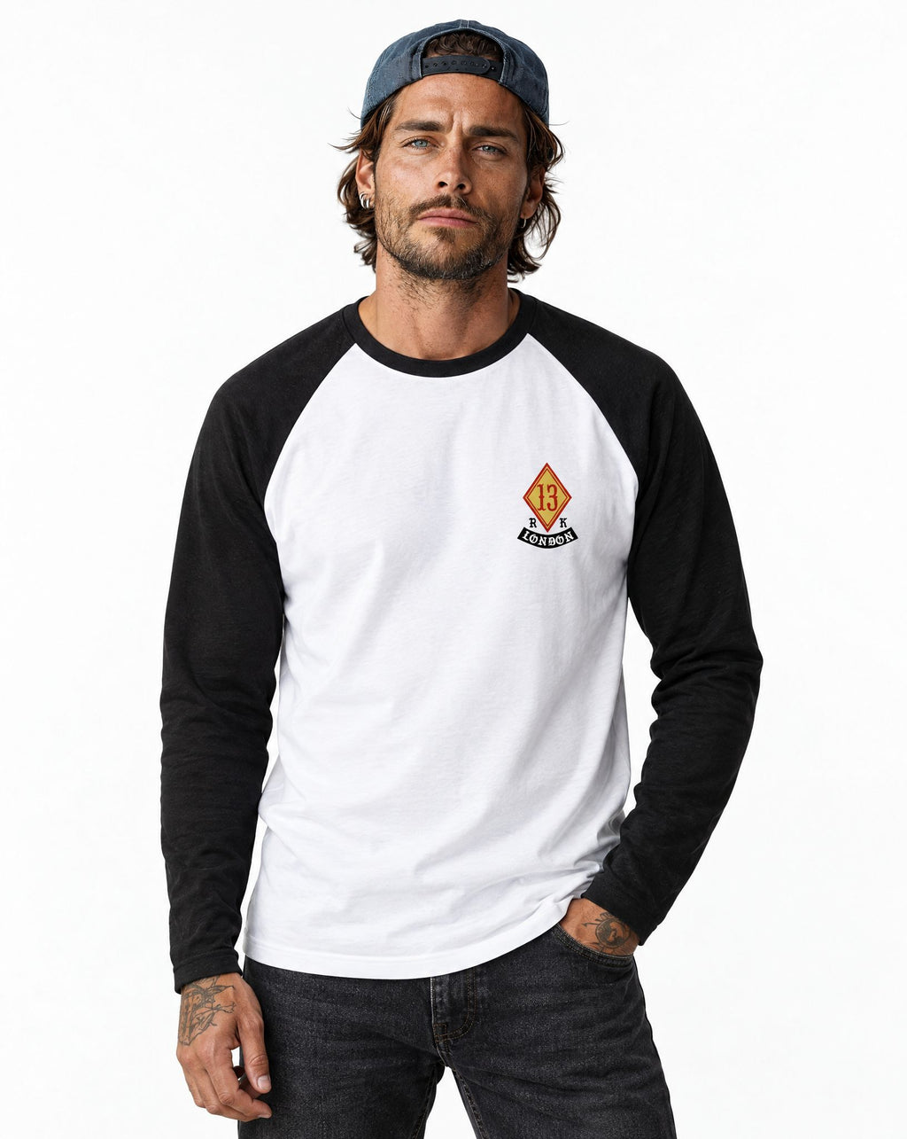 RUM KNUCKLES DIAMOND 13 Baseball Tee - White/Black - model front