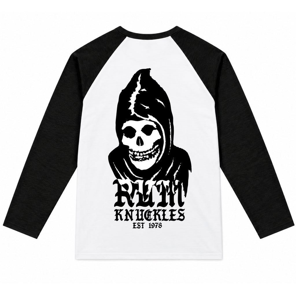 RUM KNUCKLES MIS RK FIT SKULL Baseball Tee - White/Black - back