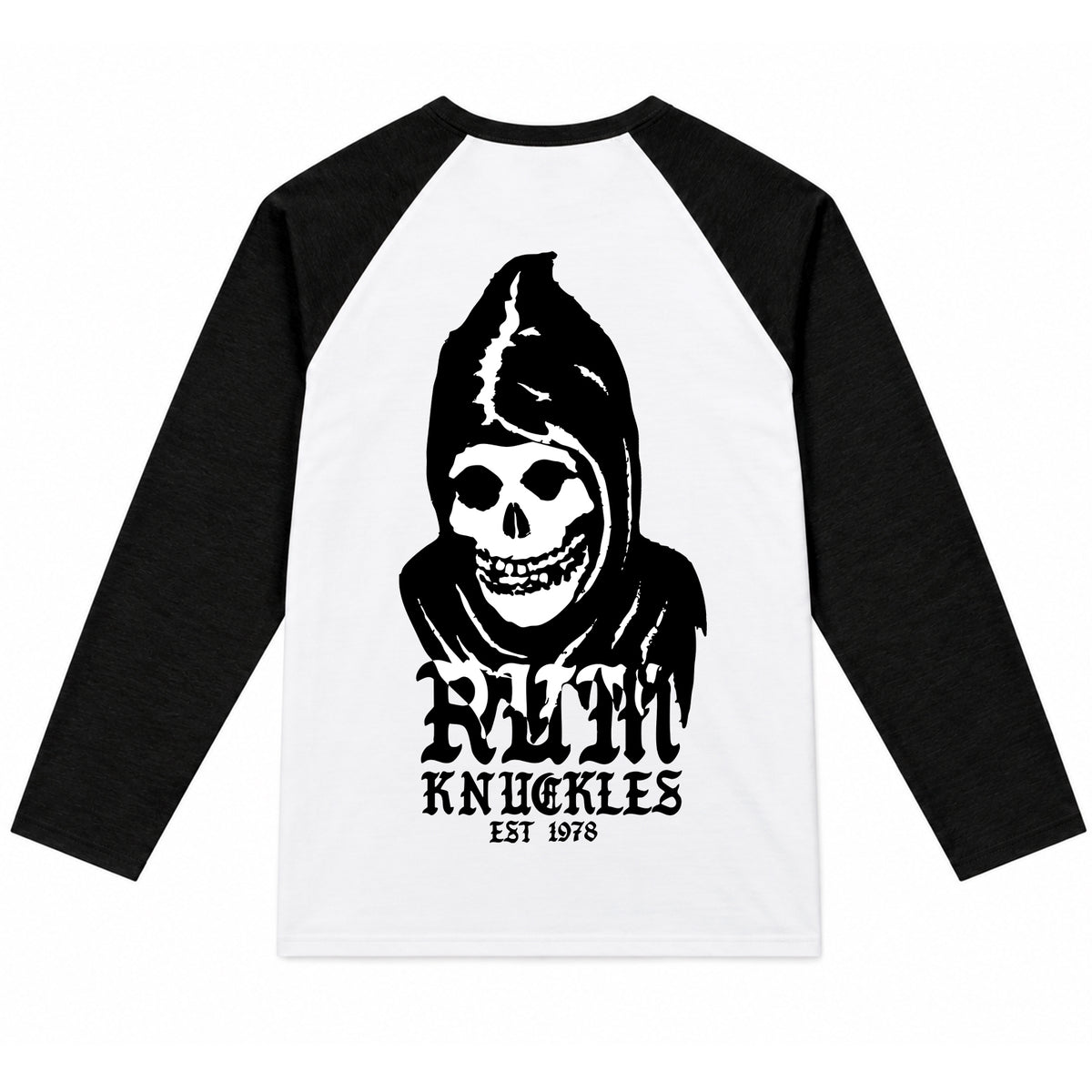 RUM KNUCKLES MIS RK FIT SKULL Baseball Tee - White/Black - back