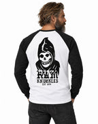 RUM KNUCKLES MIS RK FIT SKULL Baseball Tee - White/Black - model back