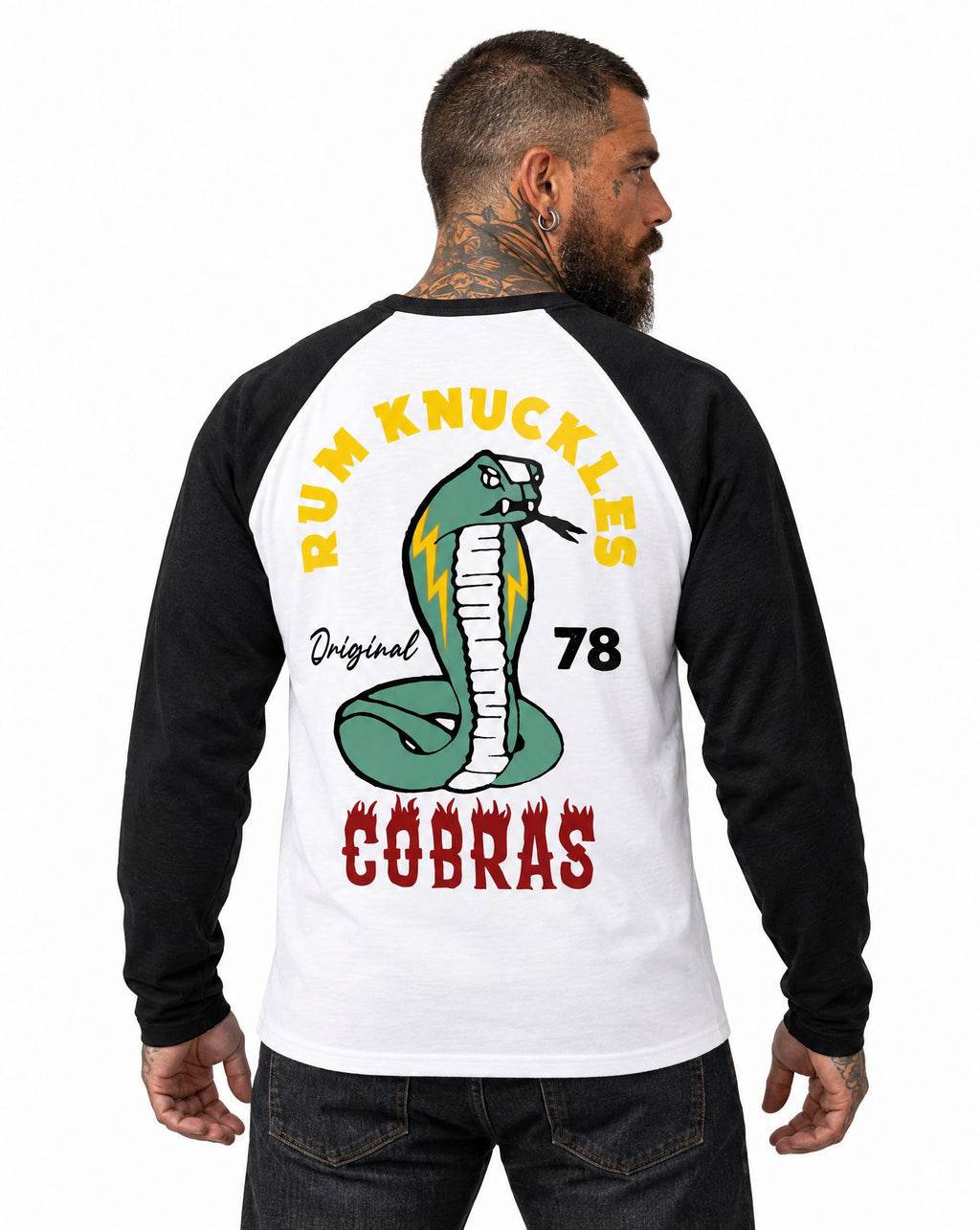 RUM KNUCKLES RK COBRAS Baseball Tee - White/Black - model back