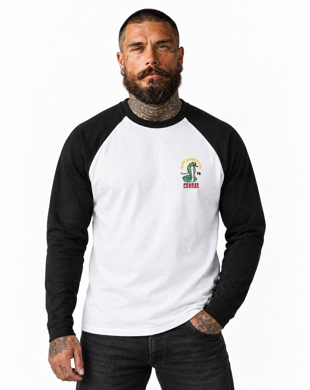 RUM KNUCKLES RK COBRAS Baseball Tee - White/Black - model front