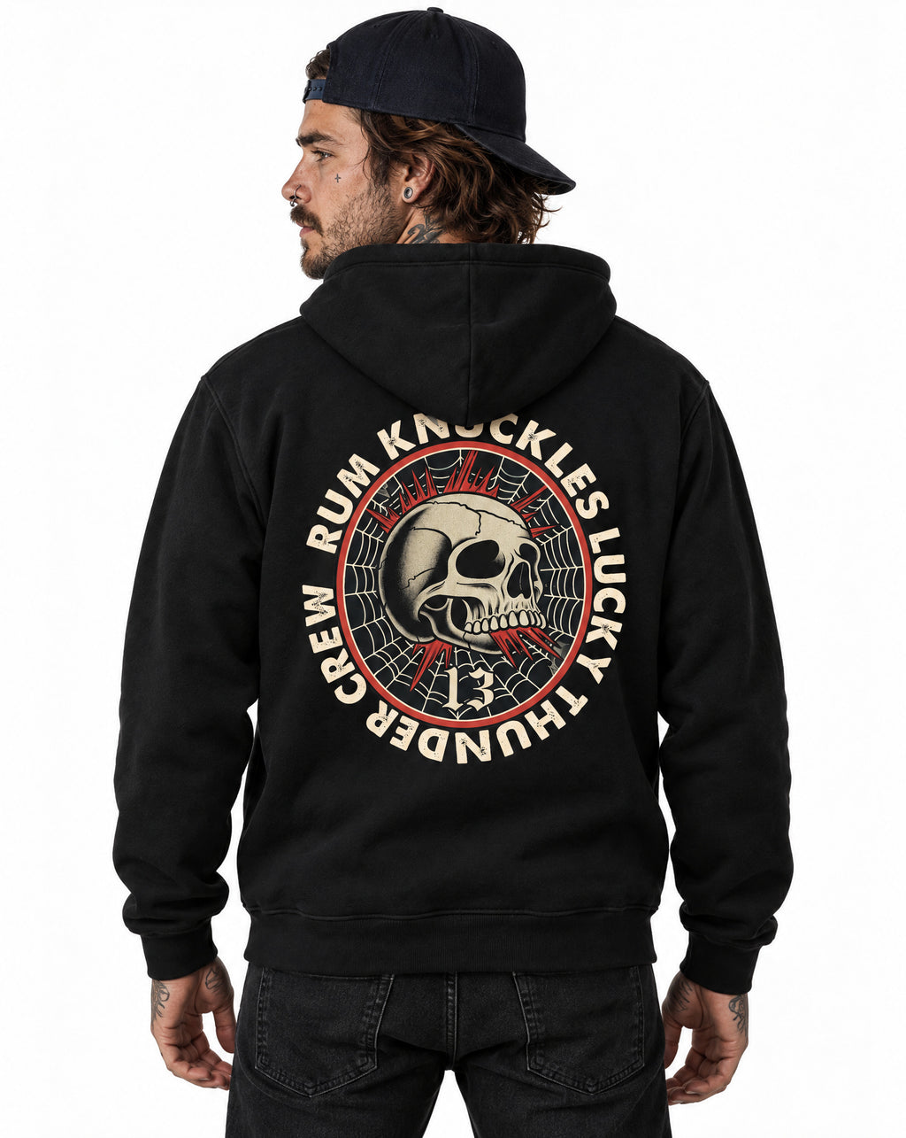RUM KNUCKLES RK LUCKY THUNDER Zip Hoodie - Black - model back