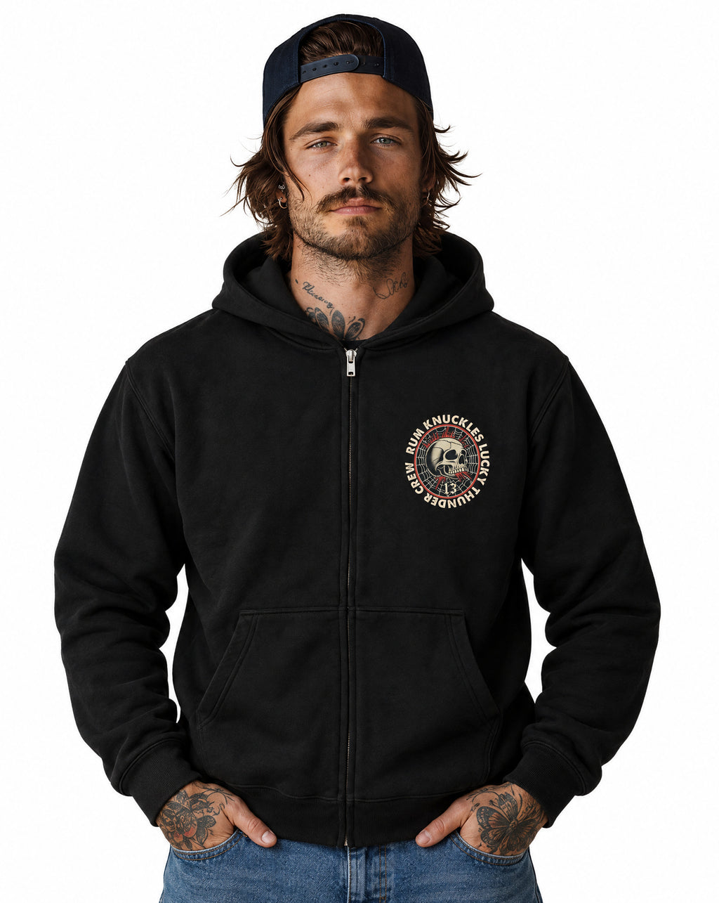 RUM KNUCKLES RK LUCKY THUNDER Zip Hoodie - Black - model front